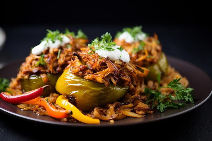 Foto el pollo de shawarma relleno de pimientos