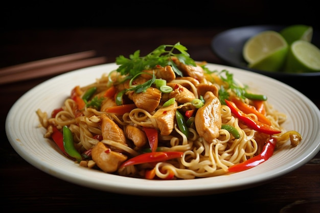 Pollo tailandés con maní y fideos