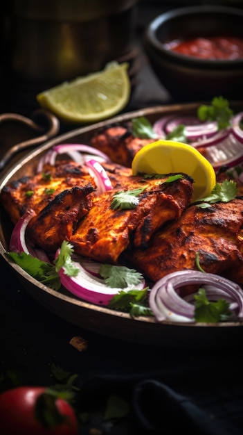 El pollo tandoori es un plato del sur de Asia de pollo marinado en yogur y especias