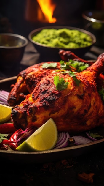 El pollo tandoori es un plato del sur de Asia de pollo marinado en yogur y especias