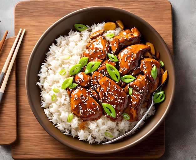 Pollo Teriyaki con arte generativo de arroz por AI