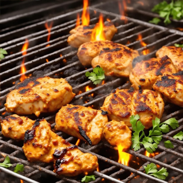 Pollo tikka a la parrilla sobre carbón