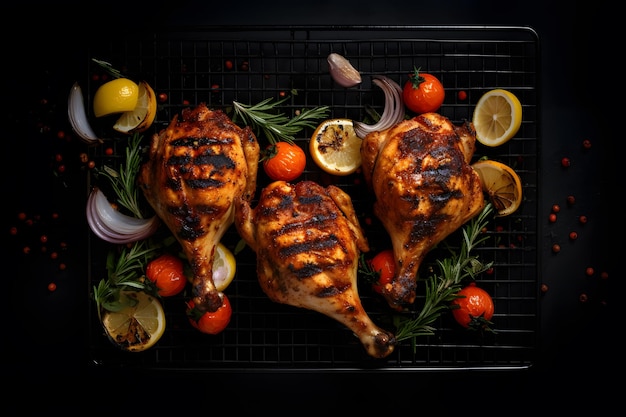 Pollo con verduras en la mesa