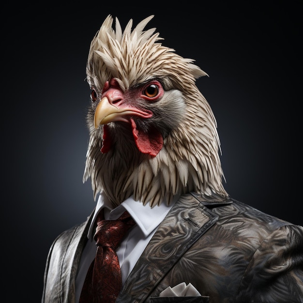 Un pollo vestido como un jefe Ilustración de IA generativa