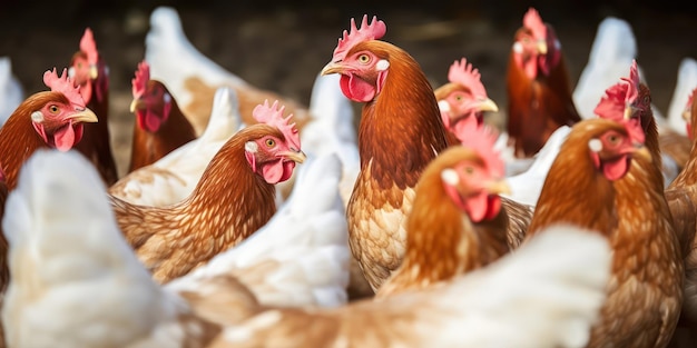 Pollos de corral temprano en la mañana