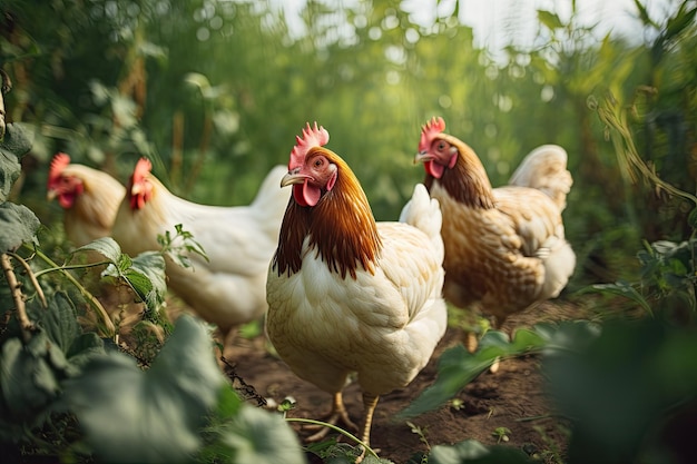 Pollos en la granja avícola tradicional de rango libre en Ucrania Europa