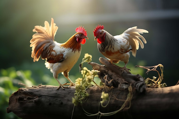 Pollos rascándose en busca de insectos foto realista