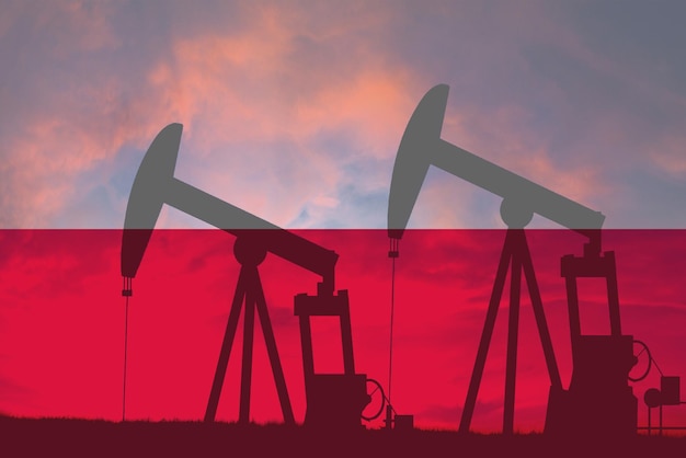 Polonia industria petrolera concepto industrial ilustración Polonia bandera y pozos de petróleo bolsa economía y comercio producción de petróleo