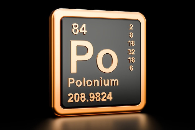 Polonium Po chemisches Elementzeichen 3D-Rendering