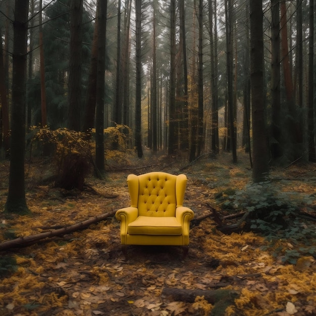 Poltrona amarela na floresta generativa AI