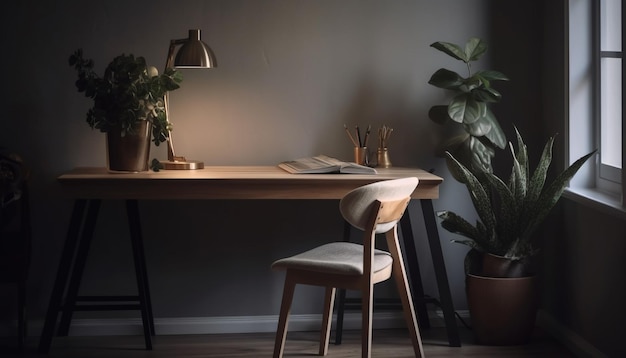 Poltrona confortável mesa moderna espaço de trabalho profissional gerado por IA