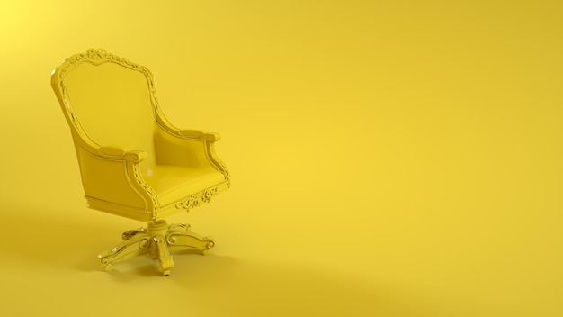 Poltrona em amarelo. Renderização 3D.