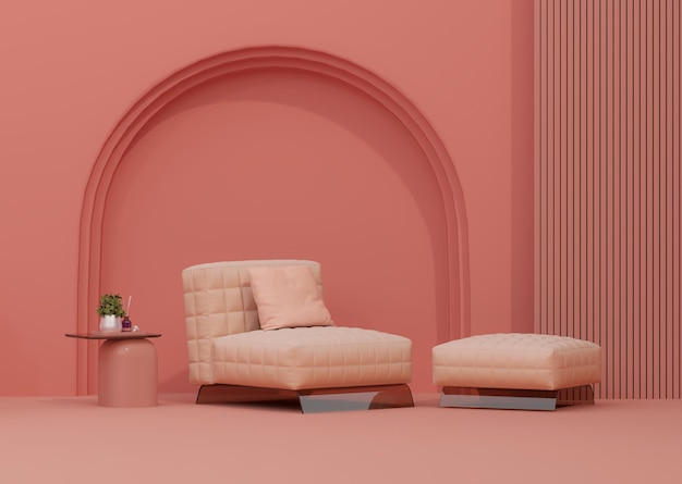 Poltrona em rosa pastel pêssego no fundo Composição criativa