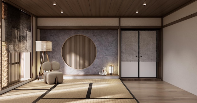 Poltrona Muji Sofa na sala de estar vazia estilo japandi