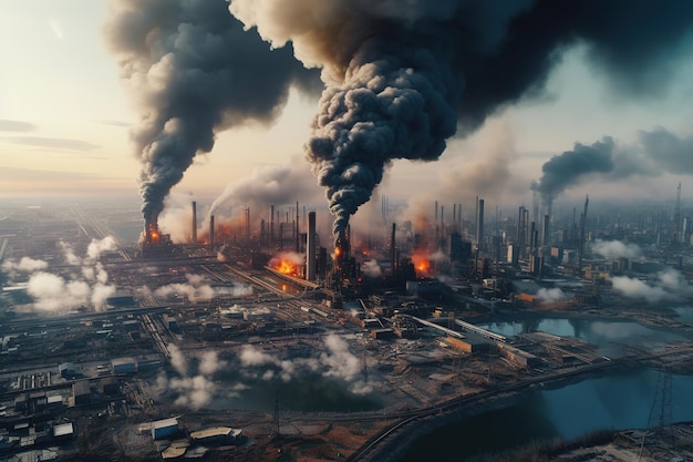 Poluição ambiental causada por emissões de fumo de fábricas e fábricas
