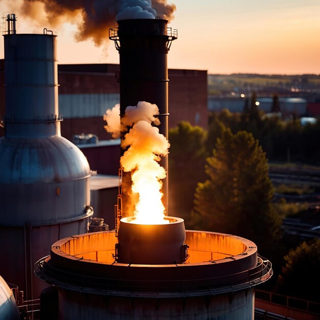 Foto poluição atmosférica e fumo gerados por chaminés em fábricas industriais e centrais eléctricas