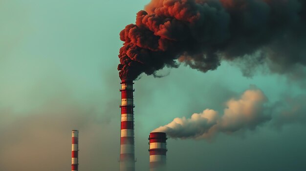 Foto poluição atmosférica por fumaça preta proveniente de chaminés e resíduos industriais