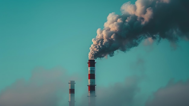 Foto poluição atmosférica por fumaça preta proveniente de chaminés e resíduos industriais