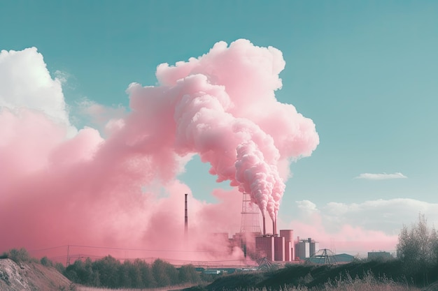 Poluição colorida de fábricas Fumaça rosa Generative AI