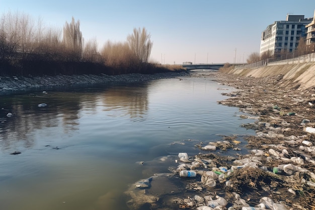 Poluição da água conservação ambiental e conceito de ecologia generativo ai