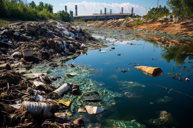 Foto poluição da água ecosistema fluvial contaminado