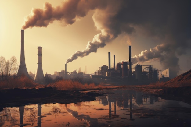 Poluição das fábricas industriais gases de escape das chaminés má atmosfera