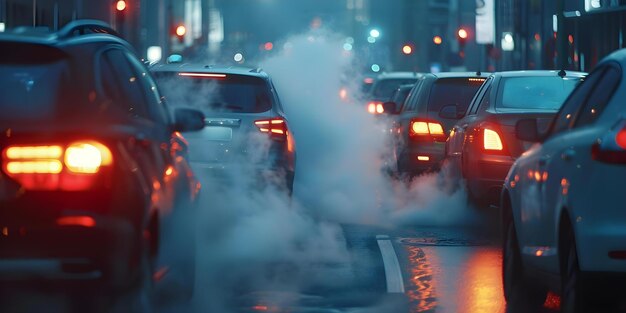 Foto poluição dos engarrafamentos uma ameaça dos gases de escape conceito poluição do ar engarrafamentos dos gases de saída ameaça ambiental impacto sobre a saúde