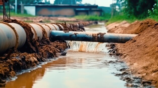 Foto poluição industrial tubo quebrado liberando resíduos perigosos ia geradora