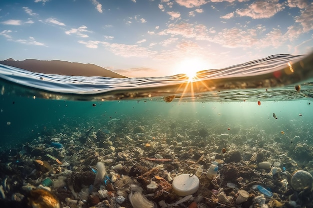 poluição plástica do oceano foto subaquática AI