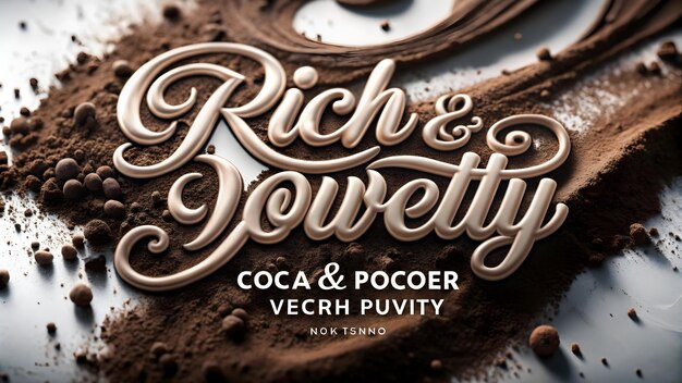El polvo de cacao abstracto que forma un patrón giratorio con el concepto de texto Rich Velvety como un vec lujoso