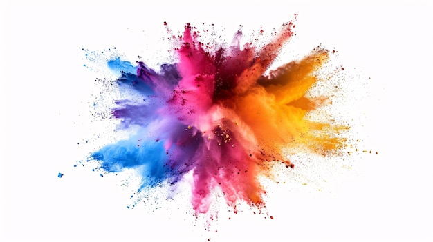 El polvo de color choca con el fondo blanco explosivo