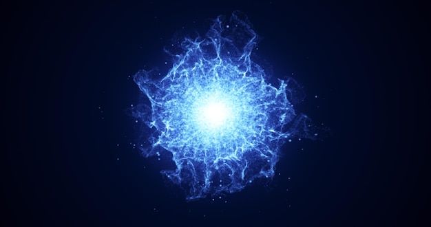Polvo de energía futurista azul brillante abstracto con ondas de partículas de energía mágica en un azul oscuro
