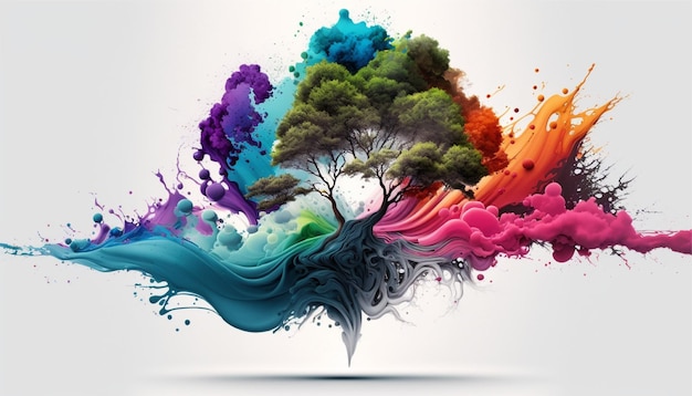 Polvo de Holi Pinturas de salpicaduras de color aisladas sobre fondo blanco explosión de colores, ai generativo