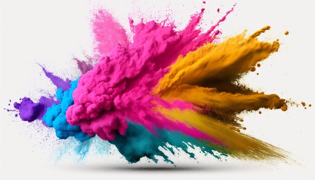 Polvo de Holi Pinturas de salpicaduras de color aisladas sobre fondo blanco explosión de colores, ai generativo