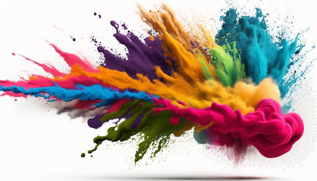 Polvo de Holi Pinturas de salpicaduras de color aisladas sobre fondo blanco explosión de colores, ai generativo