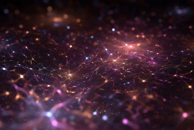 Polvo de partículas abstractas doradas o fondo de purpurina fondo de neuronas del espacio cósmico de la galaxia