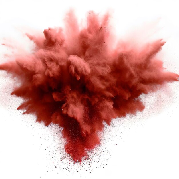 Foto polvo rojo explosión nube sobre fondo blanco.