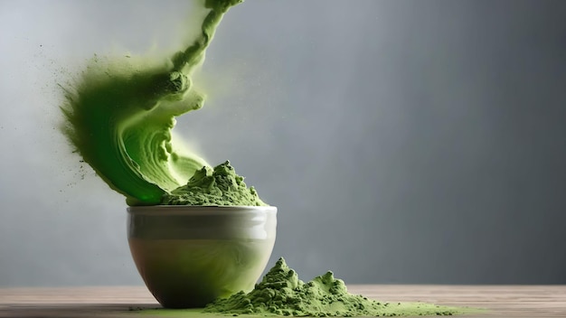 Polvo de té matcha verde cayendo Generado con IA