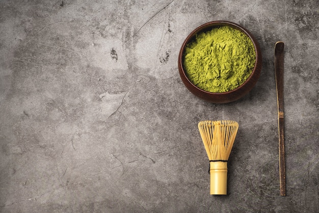 Foto polvo de té verde japonés matcha.