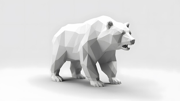 Poly urso branco em fundo branco ilustração 3D