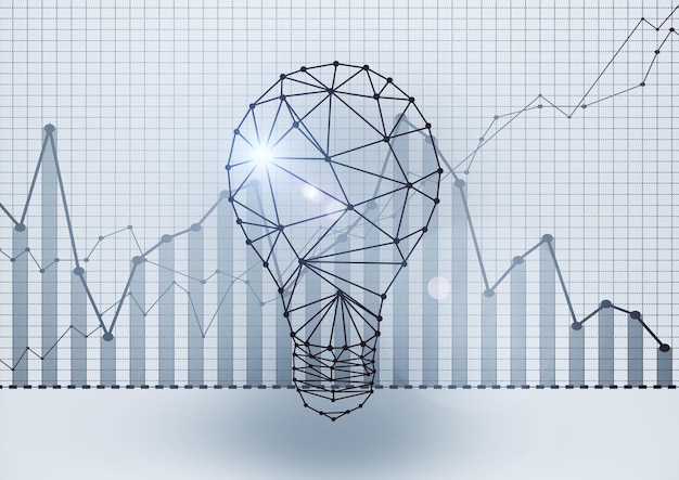 Polygonale Glühbirne mit Geschäftsdiagrammen