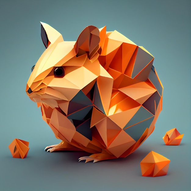 Polygonaler Hamster auf grauem Hintergrund 3D-Illustration