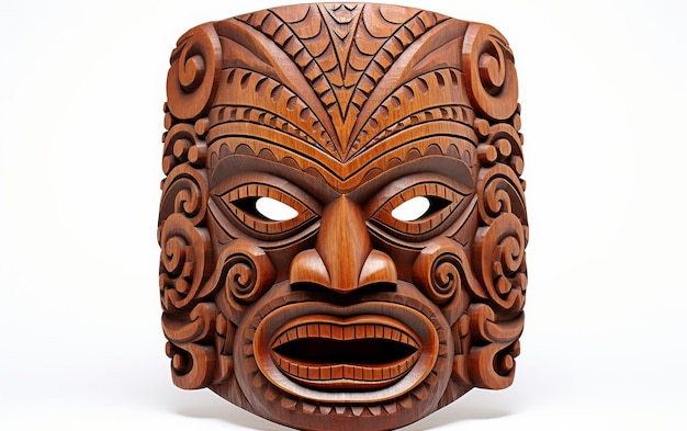 Polynesische Holzmaske auf weißem Hintergrund