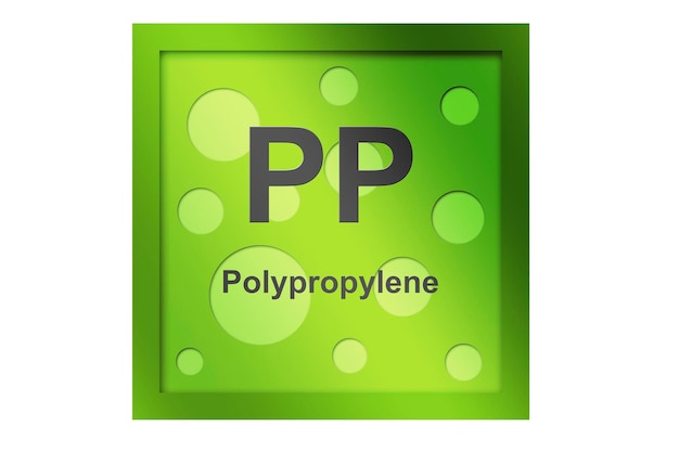 Polypropylen-PP-Polymer auf grünem Hintergrund