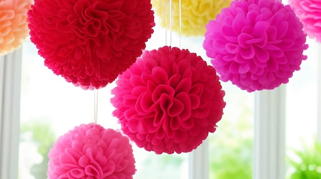 Pom-poms decorativos utilizados para decoraciones alrededor de la casa