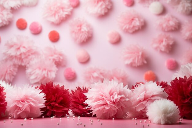 Foto pom-poms doblados de papel blanco rosado