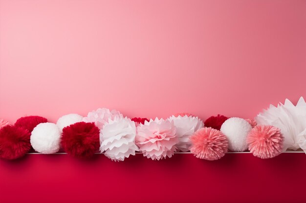 Pom-Poms doblados de papel blanco rosado