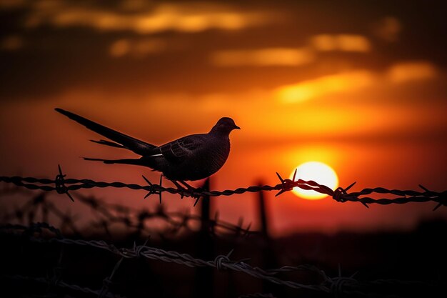 pomba ao pôr do sol