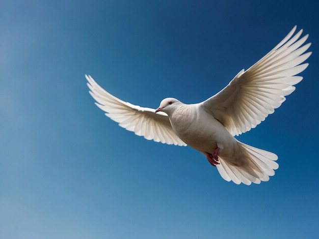 Pombo branco da paz no céu azul