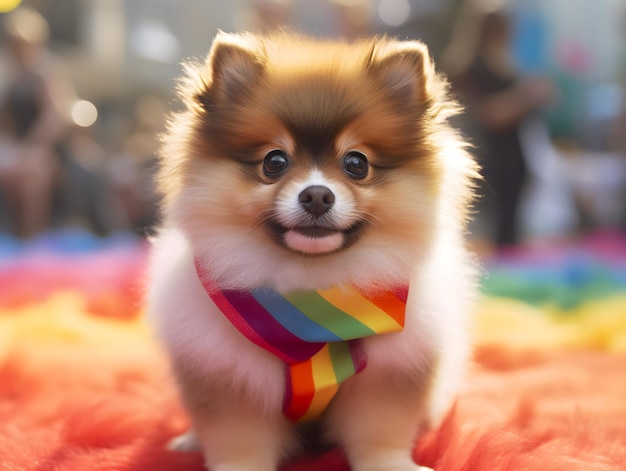 Pomeranian no desfile do orgulho Conceito de orgulho LGBTQ gerado pela IA